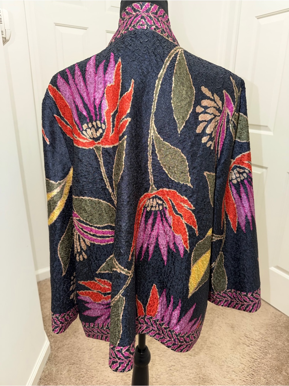 Chico's Floral Open-Front Cardigan in Black, Pink & Green - Picture 2 of 2